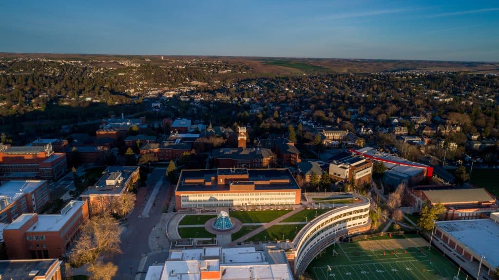 Aerial view of Washington State University in the morning
